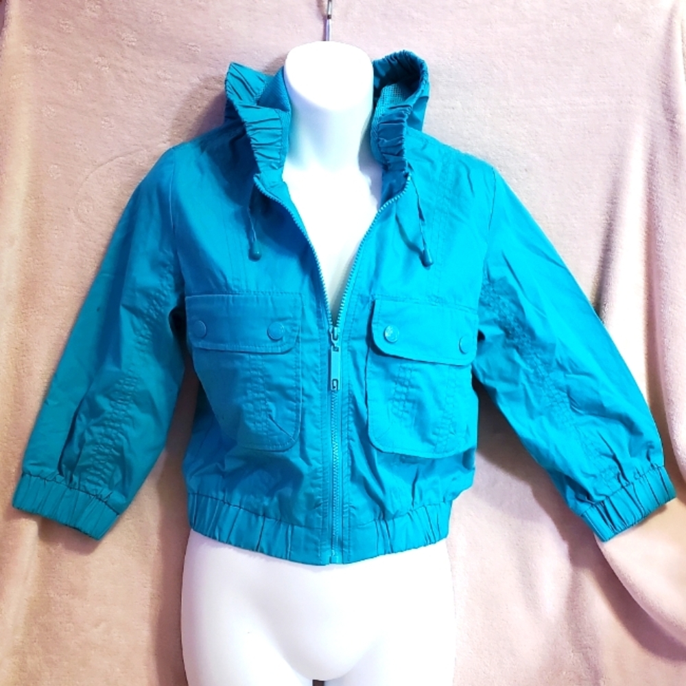 NWT NEW Rad 80s Style Aqua Cropped Hooded Zipper Jacket Sz S/M